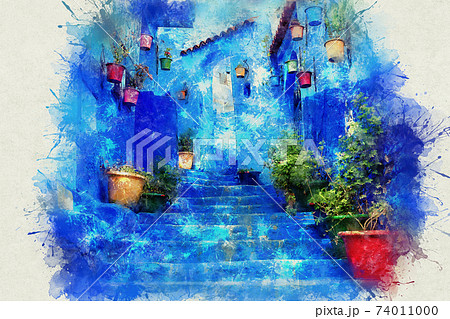 Chefchaouen, a city with blue painted houses. A city with narrow, beautiful, blue streets. 74011000
