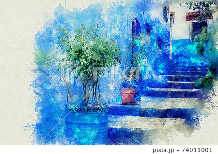 Chefchaouen, a city with blue painted houses. A city with narrow, beautiful, blue streets. 74011001