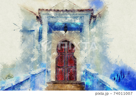 Chefchaouen, a city with blue painted houses. A city with narrow, beautiful, blue streets. 74011007