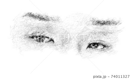 Sad surprised eyes look. Woman looked shoked. Hand drawing Sad surprised eyes look. Woman looked shoked. Hand drawing 74011327