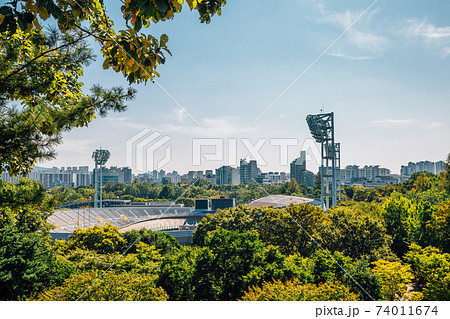 Olympic park green forest and cityscape in Seoul, Korea 74011674