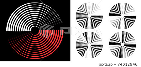 Abstract rotated lines in circle form as background. Design element for prints, logo, sign, symbol and textile pattern. Yin and yang symbol. 74012946