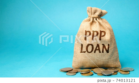 Money bag with the word PPP loan - Paycheck Protection Program. Loan designed to provide a direct incentive for small businesses to keep their workers on the payroll. Business and finance concept Money bag with the word PPP loan - Paycheck Protection Program. Loan designed to provide a direct incentive for small businesses to keep their workers on the payroll. Business and finance concept 74013121