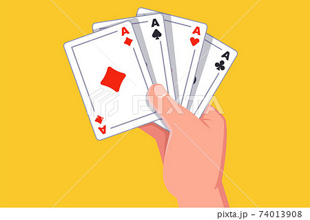 hand holds four aces. winning the card game. 74013908