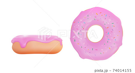 Realistic 3d sweet tasty donut with pink...のイラスト素材 [74014155] - PIXTA