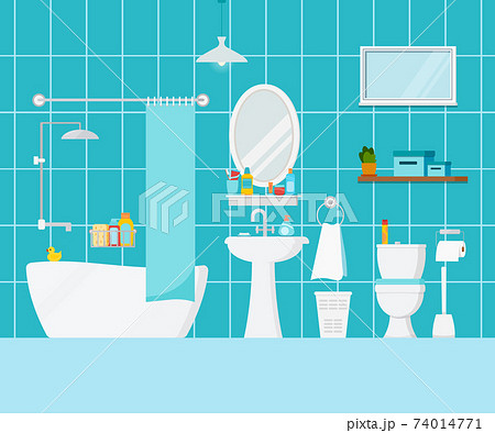 Bathroom with toilet interior scene. Bathroom with toilet interior scene. 74014771