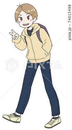 ピースをしている男の子のイラスト 白ふちのイラスト素材