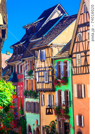 Most beautiful villages of France - colorful Riqewihr in Alsace 74016020