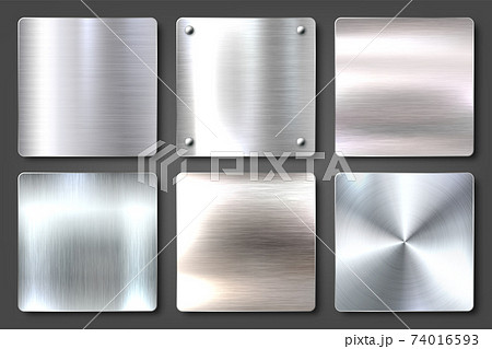 Realistic brushed metal textures set. Polished stainless steel background. Vector illustration. 74016593