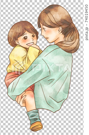 赤ちゃんをだっこするママのイラスト素材