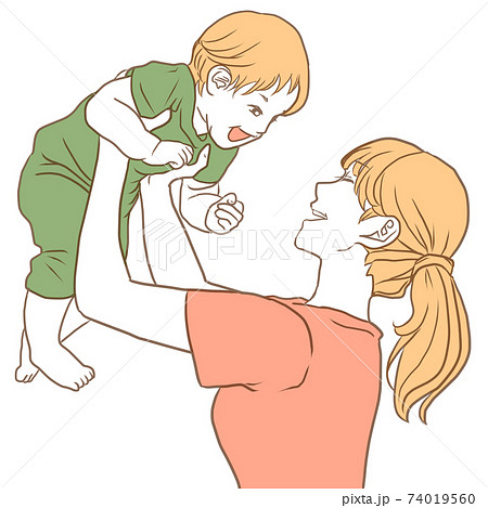 赤ちゃんを高い高いするママ シンプルカラーバージョン のイラスト素材