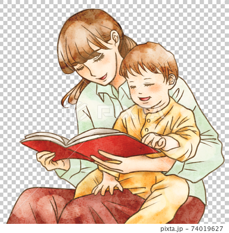 子どもに読み聞かせをするママのイラスト素材
