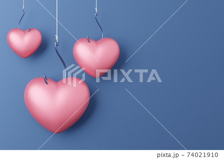 Hanging Heart symbol 3D rendering pink color with fishhook, Valentine's Day fall in love concept design on blue background with copy space Hanging Heart symbol 3D rendering pink color with fishhook, Valentine's Day fall in love concept design on blue background with copy space 74021910