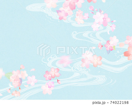 桜と波のさわやかな和風背景 - 複数のバリエーションがあります 74022198