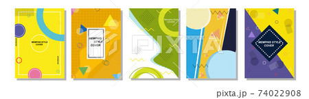 Set of Memphis Style Covers. Flat Vector Illustrations for Background, Brochures, Posters and Banners. 74022908