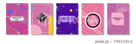 Set of Memphis Style Covers. Flat Vector Illustrations for Background, Brochures, Posters and Banners. 74022912