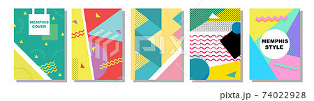 Set of Memphis Style Covers. Flat Vector Illustrations for Background, Brochures, Posters and Banners. 74022928