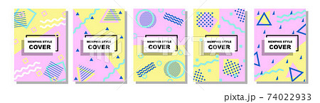 Set of Memphis Style Covers. Flat Vector Illustrations for Background, Brochures, Posters and Banners. 74022933