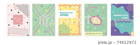 Set of Memphis Style Covers. Flat Vector Illustrations for Background, Brochures, Posters and Banners. 74022972
