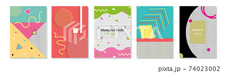 Set of Memphis Style Covers. Flat Vector Illustrations for Background, Brochures, Posters and Banners. 74023002
