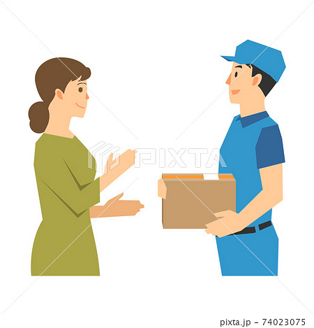 宅配物を渡す配達業者と受取人のイラストのイラスト素材 宅配物を渡す配達業者と受取人のイラストのイラスト素材