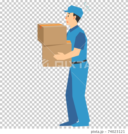 段ボールの荷物を2つ運ぶ配達業者のイラスト 段ボールの荷物を2つ運ぶ配達業者のイラスト 74023121