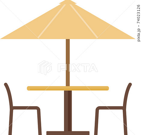 パラソル付きのテーブルと椅子 テラス席のイラスト素材