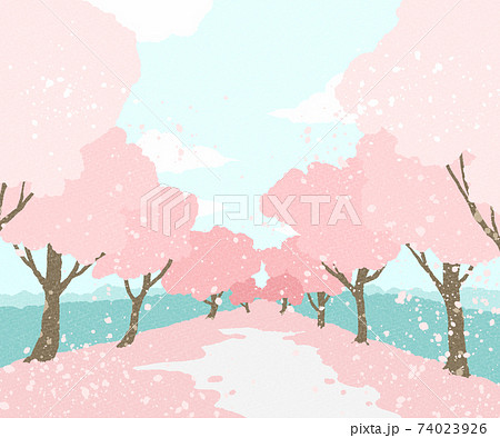 桜並木風景のイラスト素材のイラスト素材