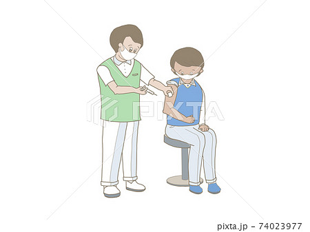 予防接種を受ける人と注射を打つ看護師のカラーイラスト 予防接種を受ける人と注射を打つ看護師のカラーイラスト 74023977