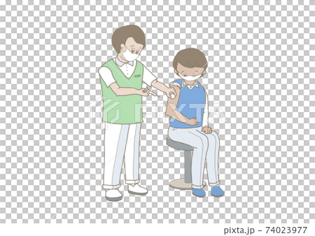 予防接種を受ける人と注射を打つ看護師のカラーイラスト 予防接種を受ける人と注射を打つ看護師のカラーイラスト 74023977