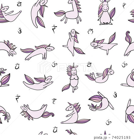 Funny Unicorns doing yoga. Seamless Pattern for your design Funny Unicorns doing yoga. Seamless Pattern for your design 74025193