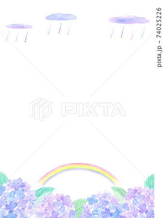 虹とあじさいと雨の水彩イラスト 縦のイラスト素材