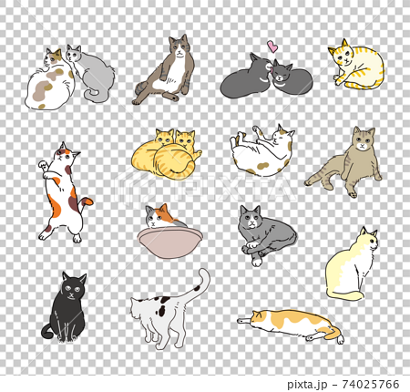 全身の猫　色々なポーズの猫のシンプルイラストセット 74025766