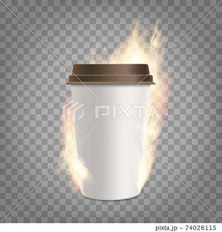 Coffee paper cup with fresh coffee is on fire. 74026115