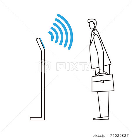 スタンド型非接触体温計を使用する人のイラスト素材
