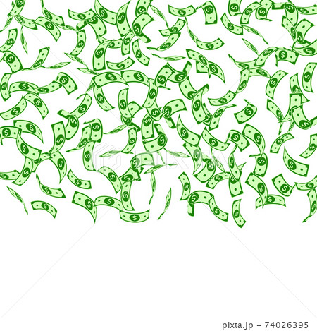 American dollar notes falling. Sparse USD bills on American dollar notes falling. Sparse USD bills on 74026395