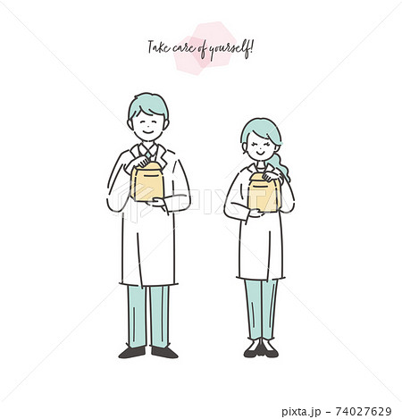 薬の受け渡しをする男女の薬剤師のイラスト 74027629