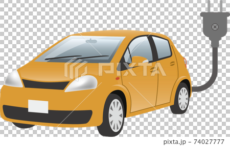 電気自動車とプラグのイメージイラスト（斜め前） 74027777