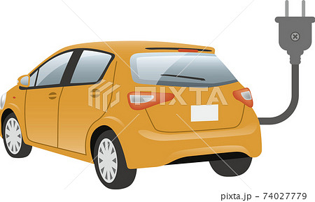 電気自動車とプラグのイメージイラスト 斜め後ろ のイラスト素材
