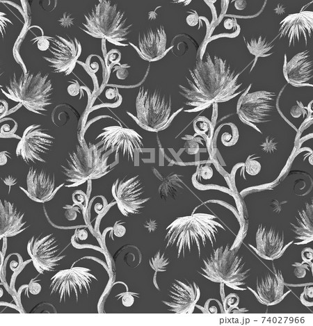 seamless monochrome watercolor pattern decorative fabulous flowers of black and white color seamless monochrome watercolor pattern decorative fabulous flowers of black and white color 74027966