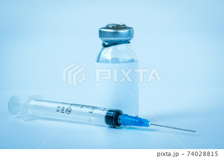 Bottle of medicine and medical syringe for injection 74028815