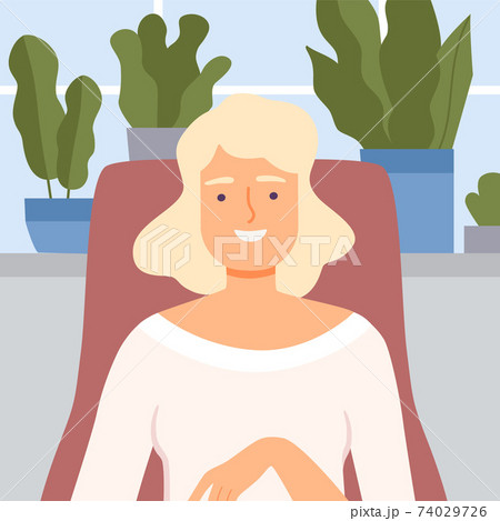 Young Woman Communicating Online from Home, Video Call, Girl Chatting with Friends or Working Online during Quarantine or Isolation Vector Illustration 74029726