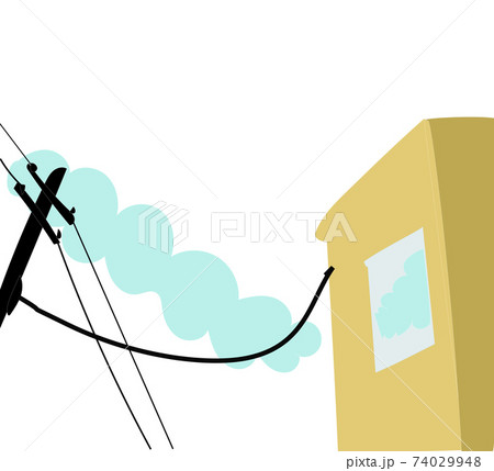 空と雲と電柱と電線の景色のイラスト素材