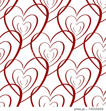 Valentines heart seamless pattern. Vector holiday backdrop. Red color on white. For wallpaper, wrapping, packaging product, clothes t shirt print. 74030609
