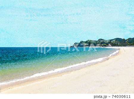 海　ビーチ　砂浜　水彩画風 74030611