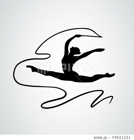 Art gymnastics with ribbon, abstract silhouette clipart vector 74031231