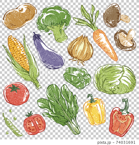レトロな野菜の手描きイラストセットのイラスト素材