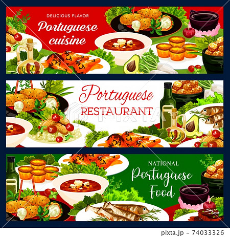 Portuguese food vector gourmet dishes banners set Portuguese food vector gourmet dishes banners set 74033326