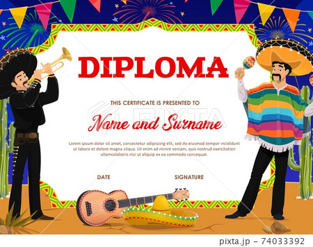 School education diploma vector with mariachi 74033392