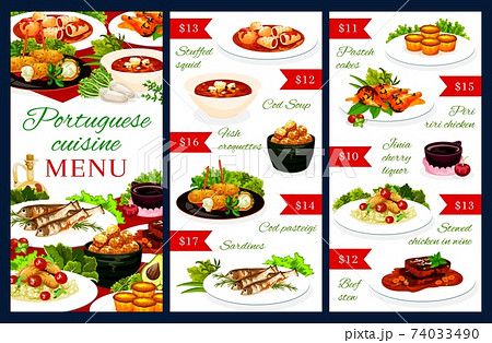 Portuguese vector menu template, portugal food 74033490